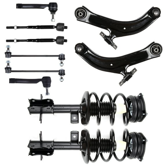 CCIYU Complete Suspension Kit Fits 2007-2012 Sentra Includes Front complete strut, Stabilizer Bar Link, Control Arm and Ball Joint Assembly, Tie Rod End