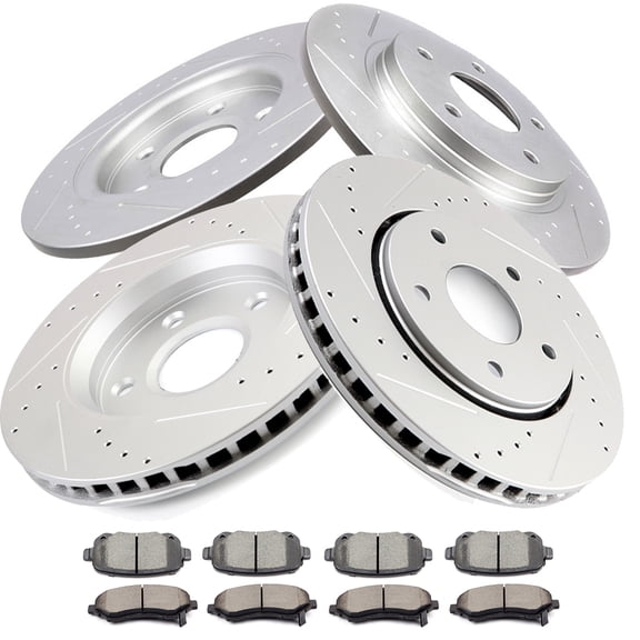 CCIYU Front Rear Drilled Slotted Brake Rotors + Ceramic Pads fit for 08-12 for Chrysler Town & Country, 08-12 for Dodge Grand Caravan, 09-13 for Dodge Journey, 12 for Ram C/V, 09-12 for VW Routan