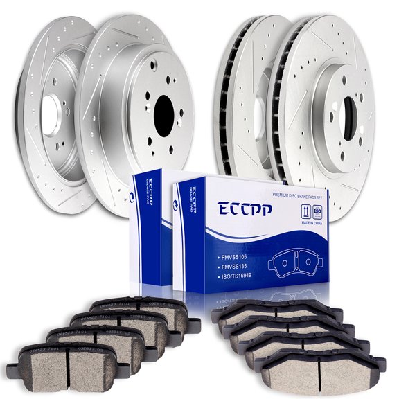 CCIYU Front Rear Drilled Slotted Brake Rotors + Ceramic Pads fit for 2003-2008 for Honda Pilot