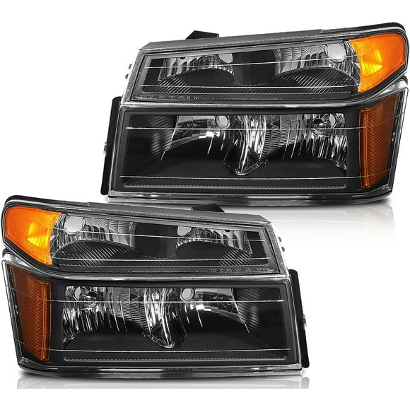 CCIYU Headlights Assembly Compatible with For Chevrolet Colorado 2004-2012 For GMC Canyon 2004-2012 For Isuzu i-280 2006 With Protective Coating Black Housing Amber Reflector Clear Lens