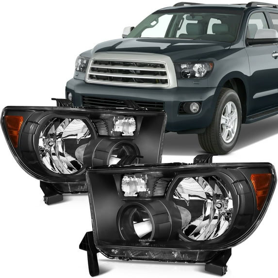 CCIYU Headlights Assembly For Toyota Sequoia 2008-2017 For Toyota Tundra 2007-2013 With Protective Coating Black Housing Amber Reflector Clear Lens