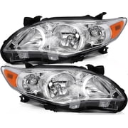 CCIYU Headlights Headlamps Pair Fit for Toyota Corolla 2011-2013 8115002B60 81150-02B50 TO2519131 TO2503204 TO2502204 TO2518131 Chrome Housing Amber Reflector Clear Lens