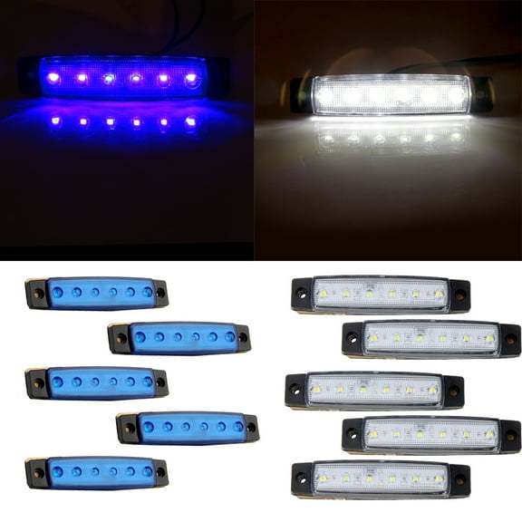 CCIYU Marker Light 5 Blue 5 White 3/8" 6 LED Clearence Truck Bus Trailer Side Marker Indicators Light Tail Taillight Brake Stop Lamp 12V