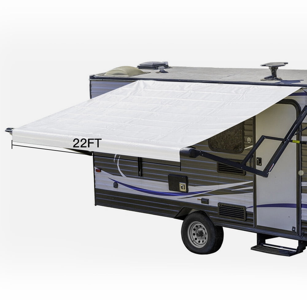 CCIYU RV Awning Fabric Replacement for Camper, Trailer, and Motorhome Awnings - Fabric Sun Shade Blocker Canopy Universal Awning, Premium Grade Vinyl, fit 22FT Awnings,white