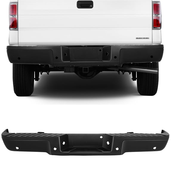 CCIYU Rear Step Bumper Compatible for 2009-2014 for Ford F-150 Steel Back Bumper Black Replacement with Parking Sensor Holes