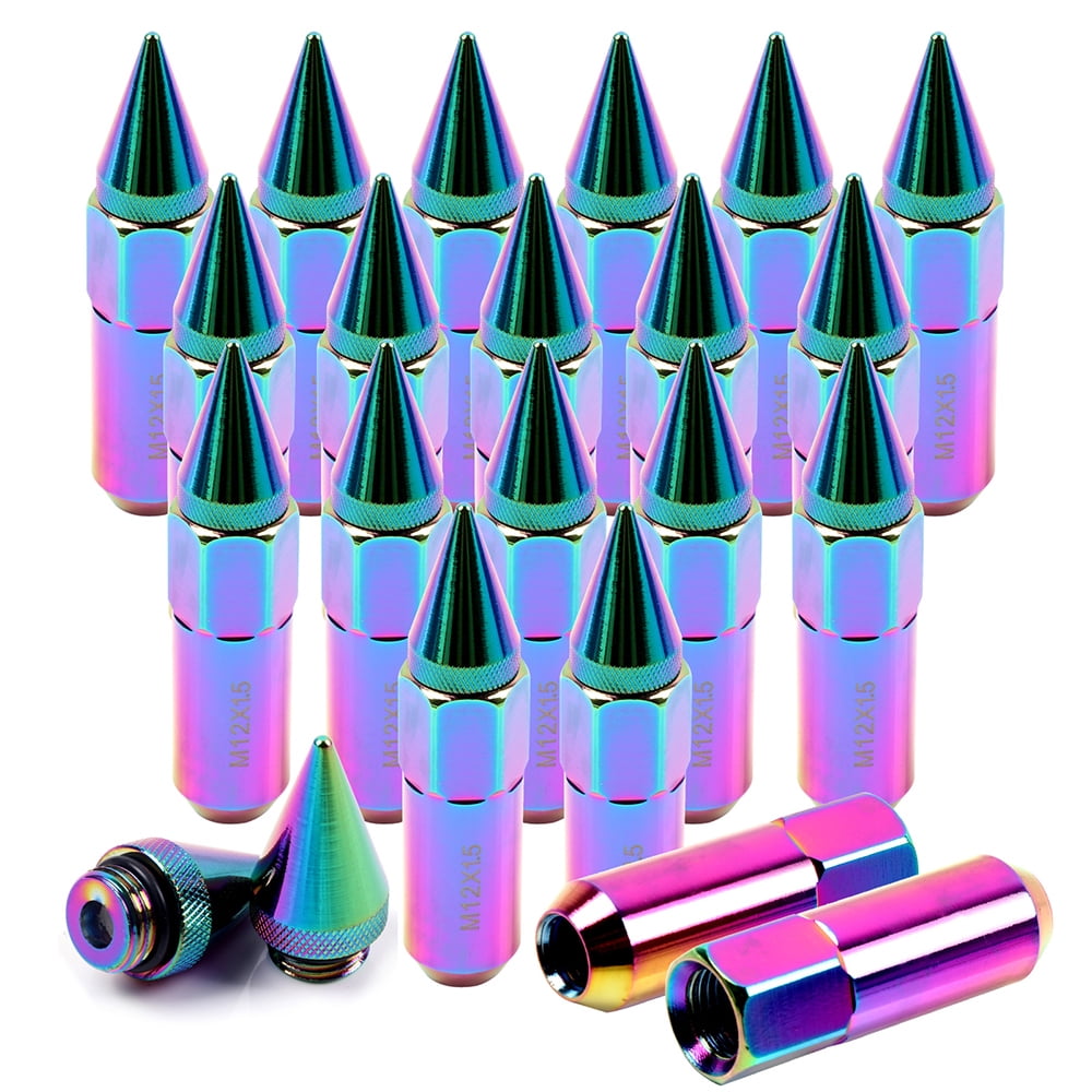 CCIYU Set of 20 Colorful Spline Chrome Wheel lug Nuts for Acura MDX/NSX/TL/TSX for BMW 330Ci/525i/750Li/M6/X5 for Honda for Accord/Civic for Toyota 1994-2010 12×1.5 Drive Close End 60mm Tall