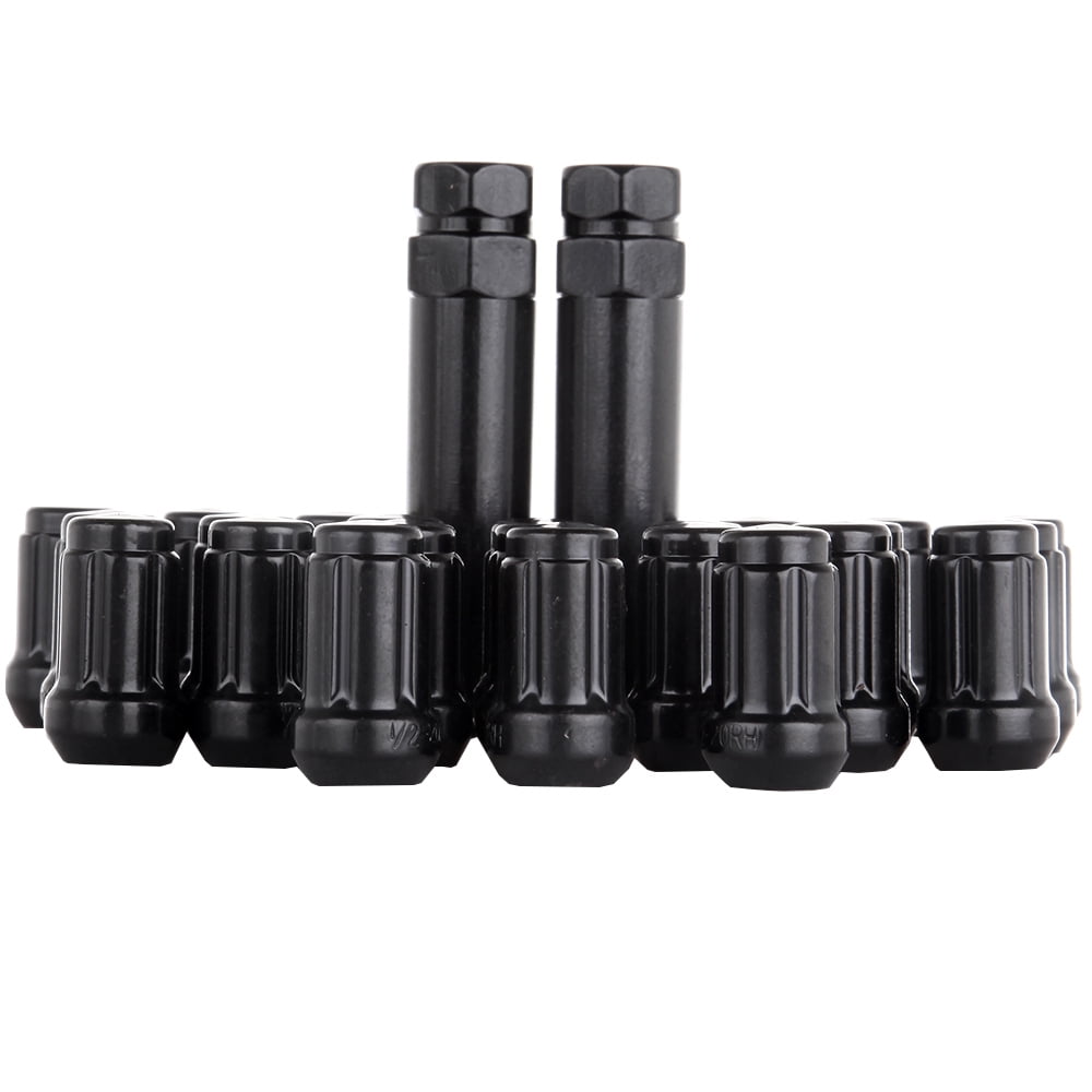 CCIYU Set of 23 Black Chrome Spline Wheel Lug Nuts + 2 Keys for Ford Explorer/Explorer Sport Trac/Mustang for Jeep Commander/Liberty/Wrangler 2010-2014 12mmX2.0 Drive Close End 1.38" Tall