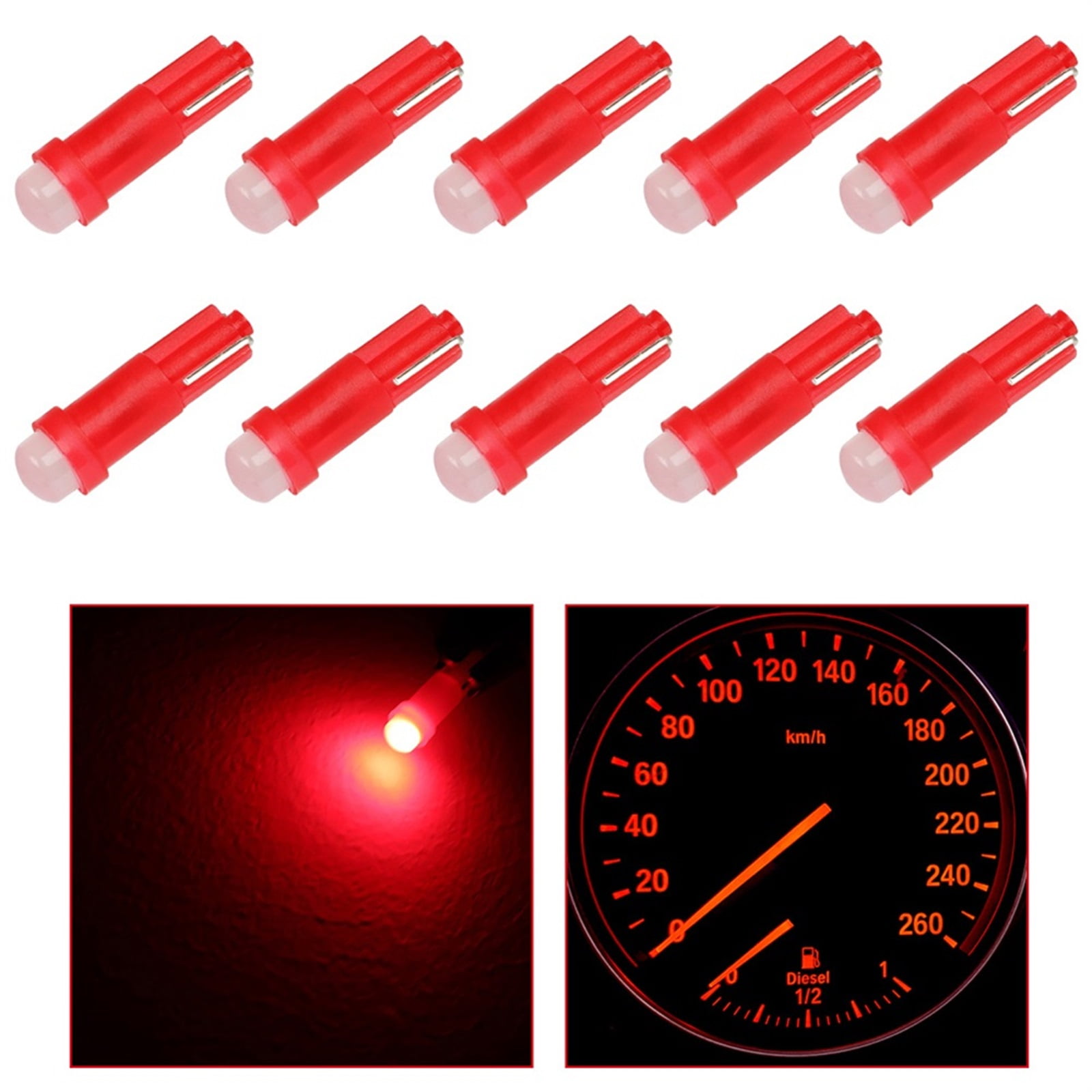 CCIYU T5 LED Bulb, 74 Red Instrument Dashboard Gauge Cluster Light, COB ...