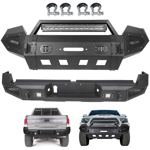 CCIYU Texture Black Front & Rear Bumper With LED Lights Compatible for 2016-2020 for Toyota Tacoma