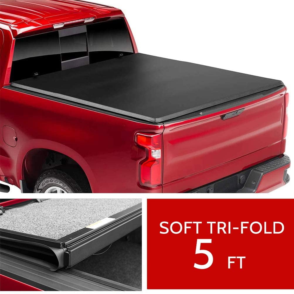 CCIYU Tonneau Cover 5FT Bed For Nissan Frontier 2005-2019 Soft Tri-Fold Truck Bed Cover Kit Soft Folding Truck Bed Tonneau Cover