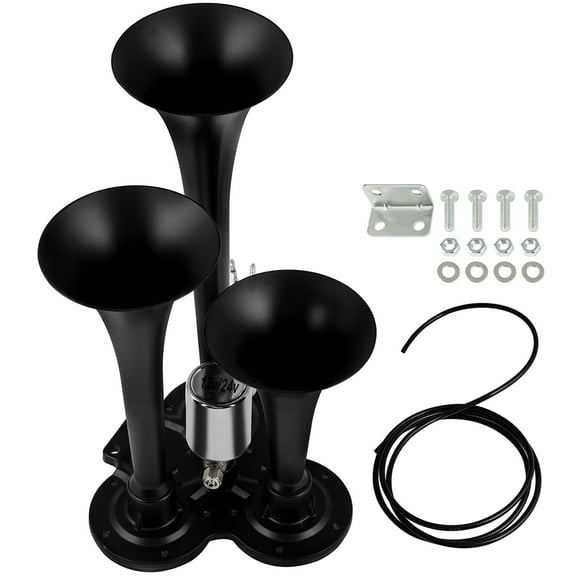 CCIYU Train Air Horn for Truck Car, Super Loud Train Air Horn 3 Trumpets Black Easy to Install for Replacement for Train Car Truck Boat RV Air Horn