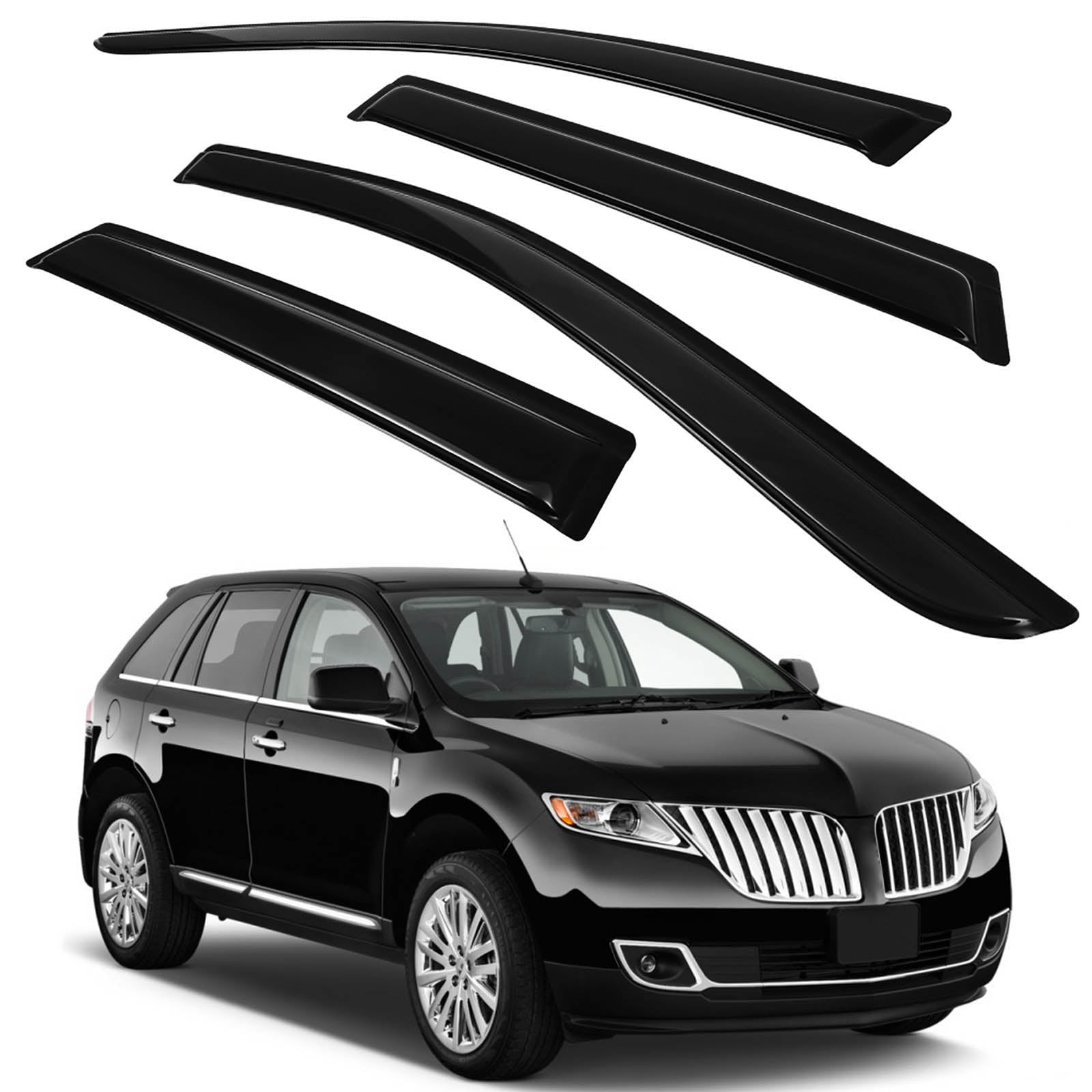 IKON MOTORSPORTS Window Visor For 2007-2014 Ford Edge & Lincoln MKX - Smoke Tinted Acrylic Rain Guard And Sun Shade