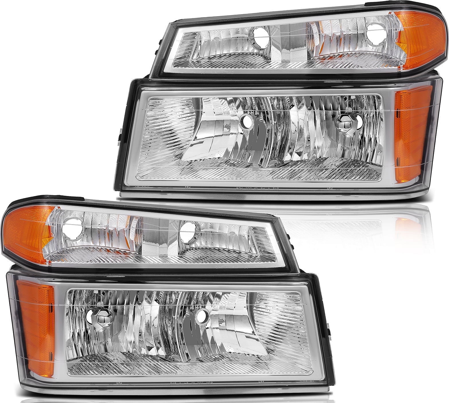 CCIYU headlights assembly For Chevrolet Colorado 2004-2012 For GMC Canyon 2004-2012 For Isuzu i-280 2006 For Isuzu i-290 2007-2008 With protective coating Chrome Housing Amber Reflector Clear Lens