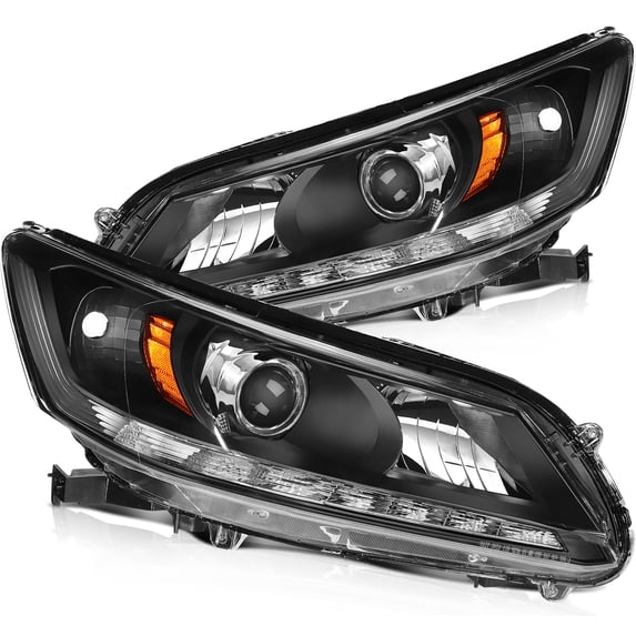 CCIYU headlights assembly For Honda Accord 2013-2015 With protective coating Black Housing Amber Reflector Clear Lens