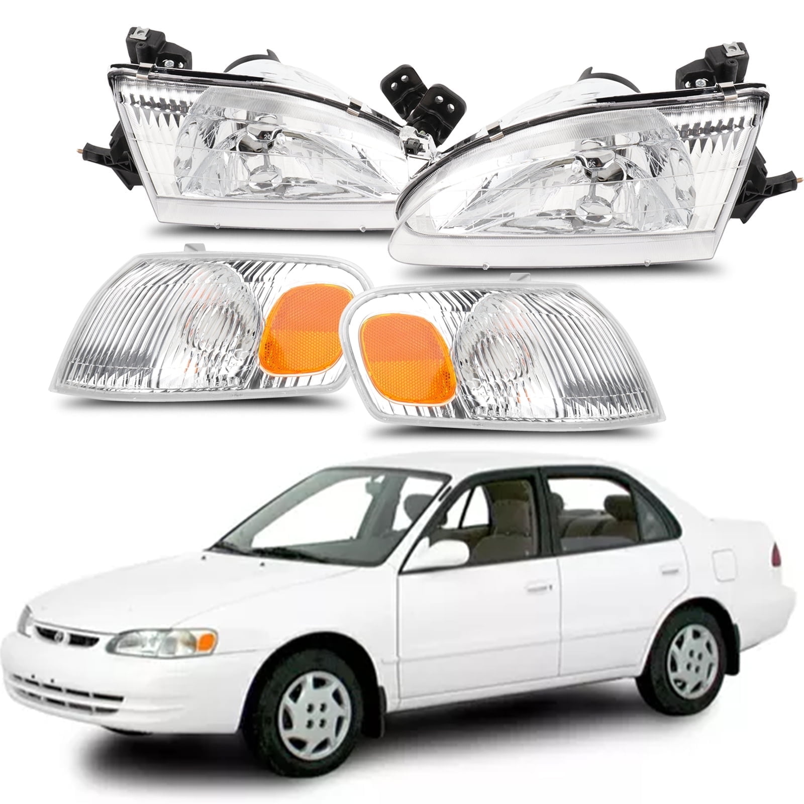 cciyu Headlights Assembly for Toyota Corolla 1998-2000, Chrome Housing ...