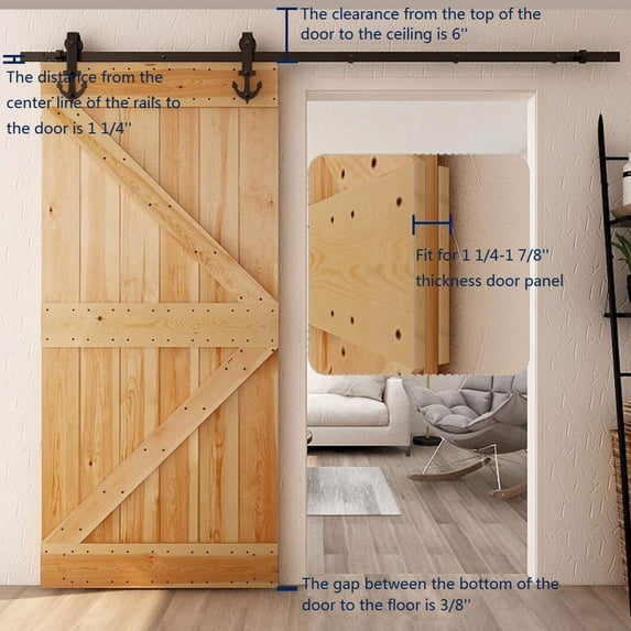 CCJH 10 FT Sliding Barn Door Hardware Track Kit Fit Max 60" Wide Door Single Door Hanging Rail Anchor Style Black