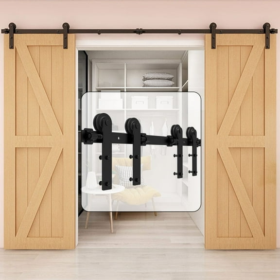 CCJH 11FT Sliding Barn Door Hardware Kit Black Carbon Steel for Closet 2 Door 33" Wide