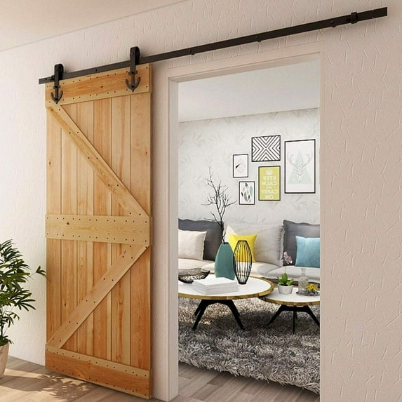 CCJH 13 FT Sliding Barn Door Hardware Track Kit Fit Max 78" Wide Door Single Door Hanging Rail Anchor Style Black