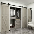 thumbnail image 1 of CCJH 15.5 FT Sliding Barn Door Hardware Track Kit & Barn Door Floor Guide Heavy Duty Sturdy Smoothly and Quietly Fit Max 46.5" Wide Door Double Door Hanging Rail, 1 of 5