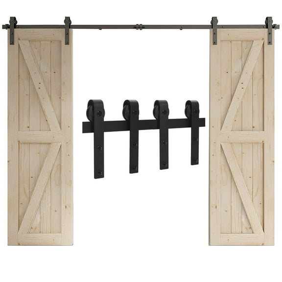 CCJH 20FT Double Door Sliding Barn Door Hardware Track Kit Basic J Pulley Fit 60" Wide Door Panel Black