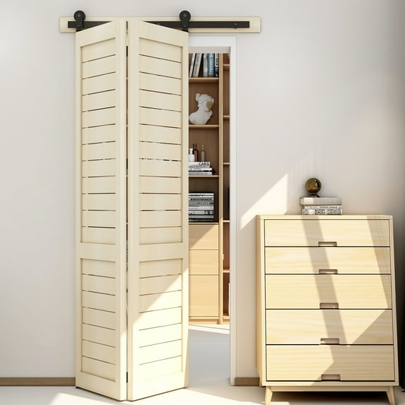 CCJH 3.3FT/40in Bi-Folding Barn Door Hardware Sliding Track kit Heavy Duty for 2 Doors T Style(No Wood Door,Hardwware Only)