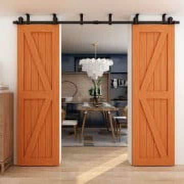 CCJH 4FT Barn Door Hardware Kit For 12” Double Door Top Mount with Metal Hanger