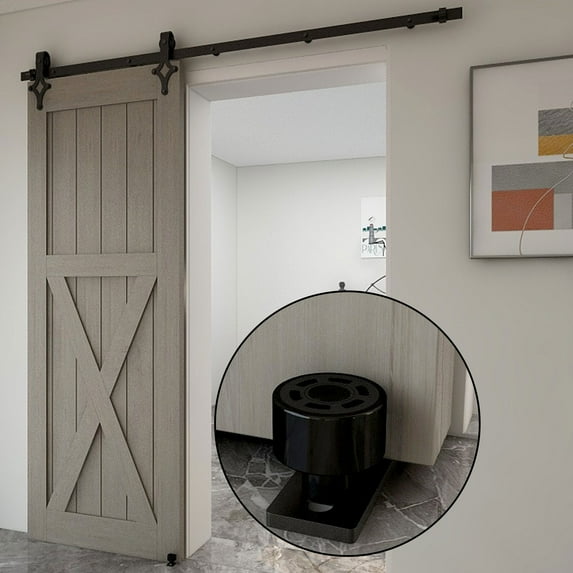 CCJH 5.5 FT Sliding Barn Door Hardware Track Kit & Barn Door Floor Guide Heavy Duty Sturdy Smoothly and Quietly Fit Max 33" Wide Door Single Door Hanging Rail