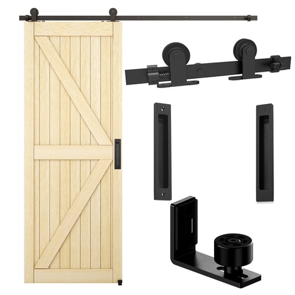CCJH 5.5FT Sliding Barn Door Track and Handle Hardware Kit, Heavy Duty,Basic T Pulley, Slide Smoothly Quietly, Easy Install
