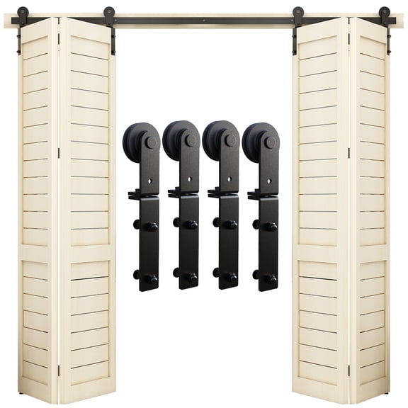 CCJH 5.6FT/66'' Bi-Folding Barn Door Hardware Sliding Track kit for 4 Doors Heavy Duty Carbon Steel(Hardware Kit Only, No Door)