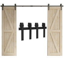 CCJH 5FT Double Door Sliding Barn Door Hardware Track Kit Basic J Pulley Fit 15" Wide Door Panel Black