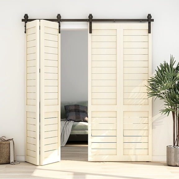 CCJH 6.6FT/79in Bi-Folding Barn Door Hardware Sliding Track kit Heavy Duty for 4 Doors(No Wood DoorHardwware Only)