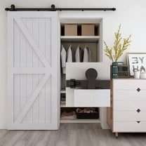 CCJH 6.6FT Sliding Barn Door Hardware Kit Fit 39.6" Width Single Door T-Shaped Black