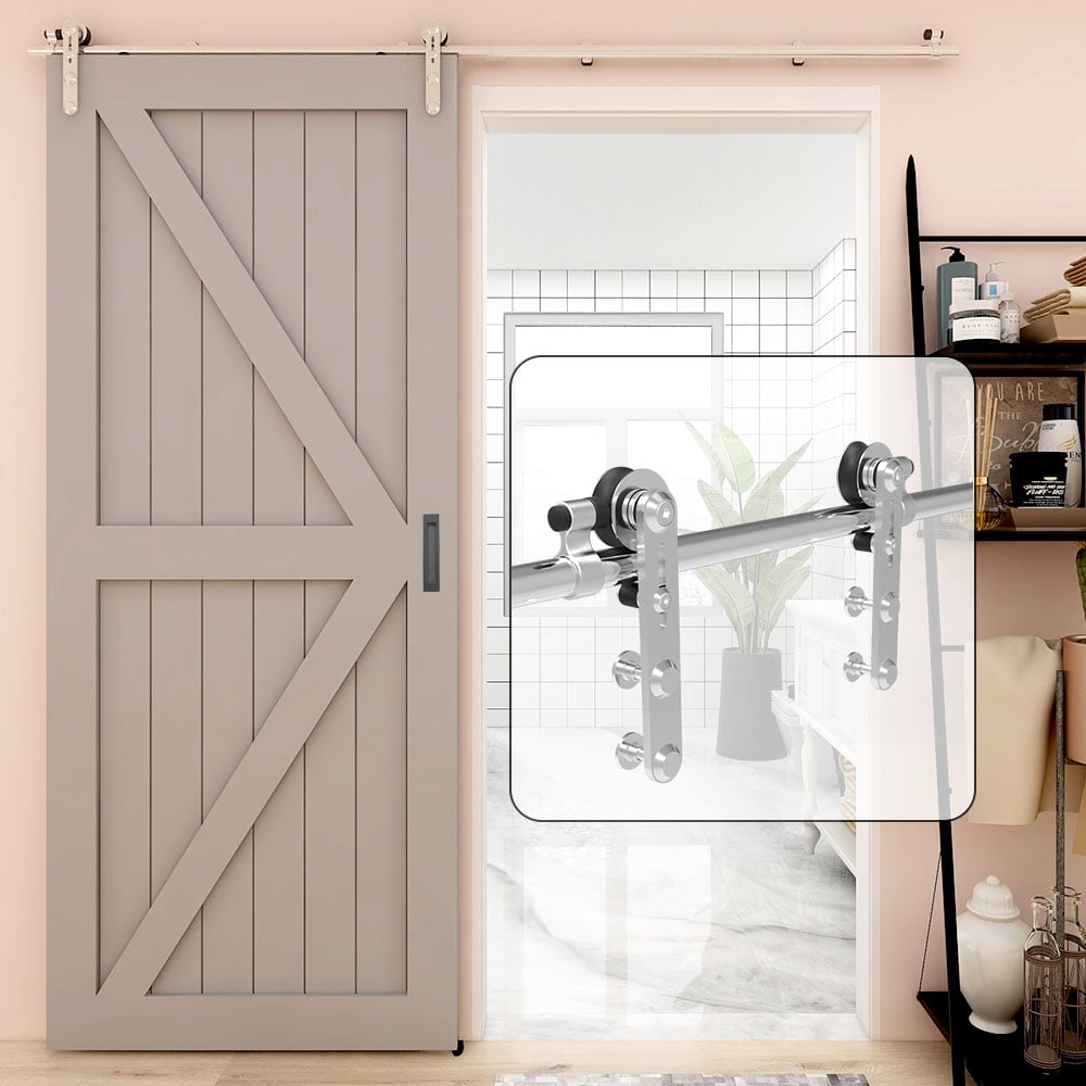 CCJH 6.6ft Stainless Sliding Barn Door Hardware Kit for 39.6" Single Door Round Head Sliver