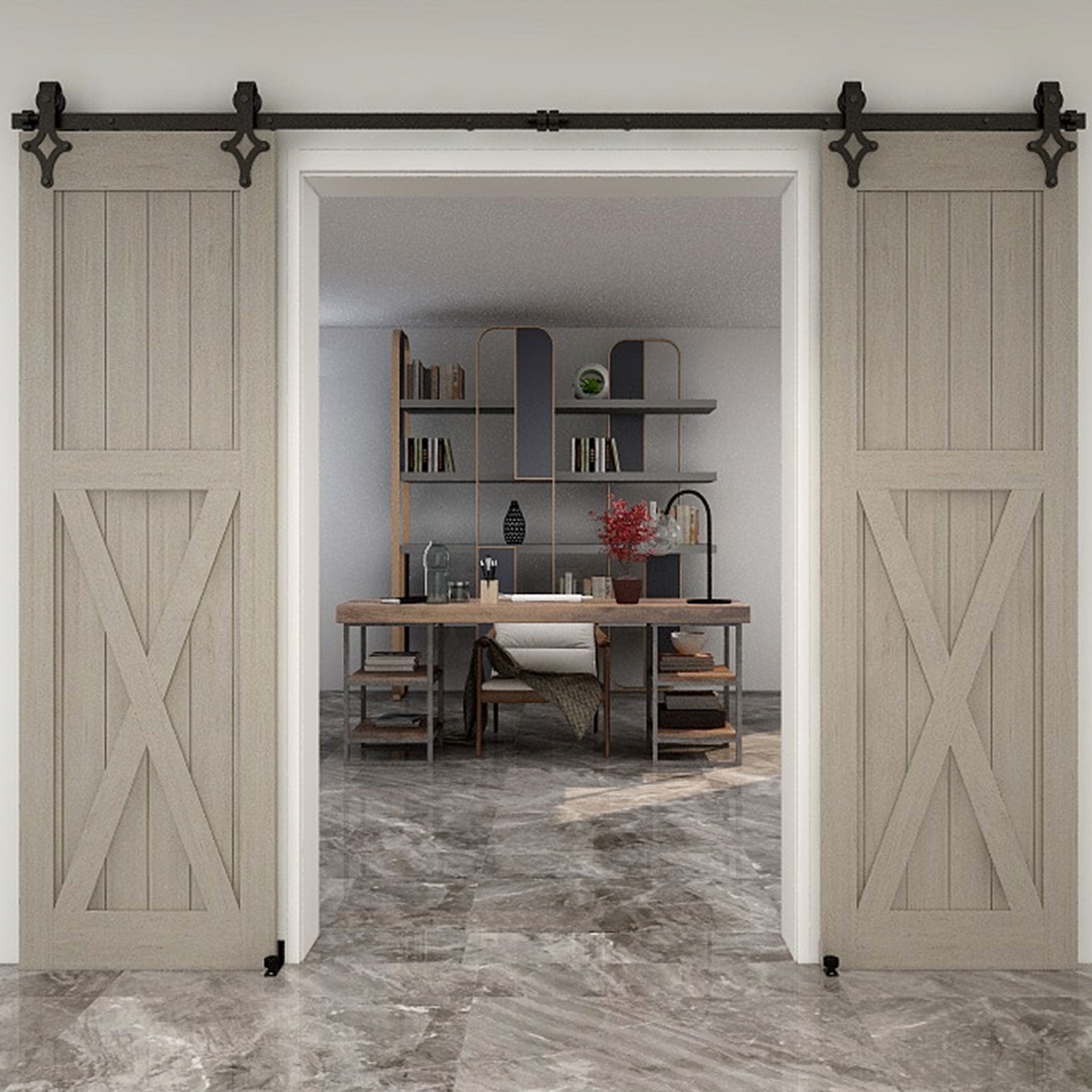 CCJH 6 FT Sliding Barn Door Hardware Track Kit & Barn Door Floor Guide