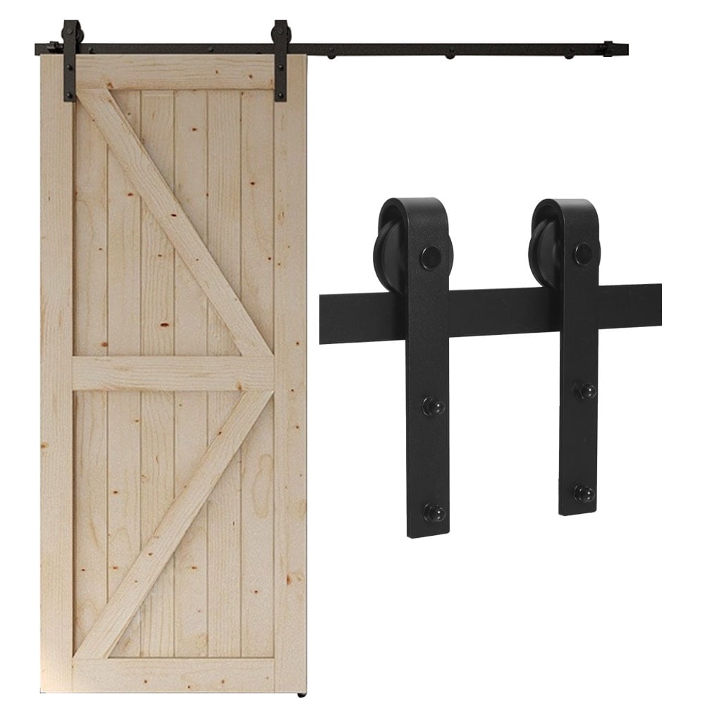 CCJH 6Ft Sliding Barn Door Hardware Kit 36 inch Wide for Closet Kitchen  Black Carbon Steel I Shape Style