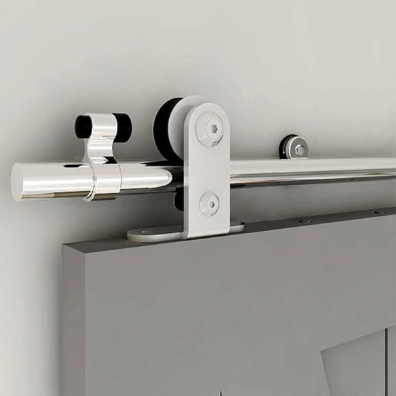 CCJH 7.5FT Stainless Steel Sliding Barn Door Hardware Kit, Top Mount Wooden Door Hardware for Double Doors, Fit 22" Wide Door Panel, T Style 7.5FT Rail for Two Doors Stainless Steel T Hanger