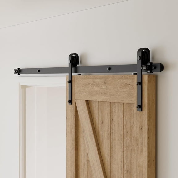 CCJH 7.5Ft Sliding Barn Door Hardware Kit 45 inch Wide for Closet Kitchen Black Carbon Steel I Shape Style