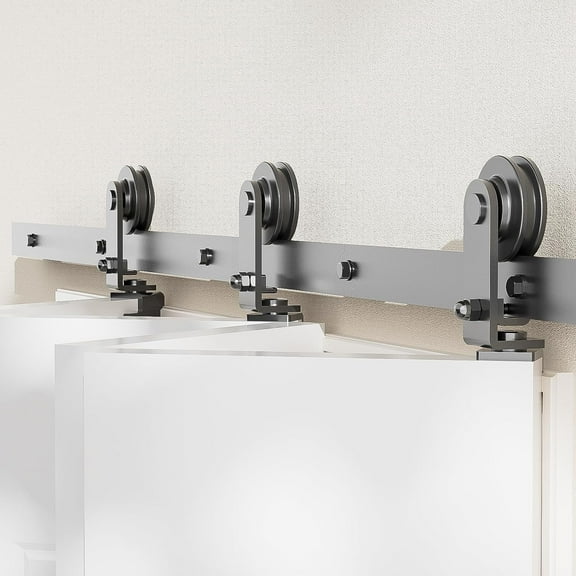 CCJH 72" Bi-Folding Barn Door Hardware Track Kit Suitable for 4 Panels Doors,New Accordion Style,Sturdy&Smoothly,Easy Install(Door Not Included)