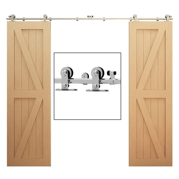 CCJH 9.6Ft Stainless Steel Sliding Barn Door Hardware Kit Heavy Duty Fit 28.8" for Double Wood Door