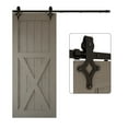 thumbnail image 1 of CCJH 9 FT Sliding Barn Door Hardware Track Kit & Barn Door Floor Guide Heavy Duty Sturdy Smoothly and Quietly Fit Max 54" Wide Door Single Door Hanging Rail, 1 of 4
