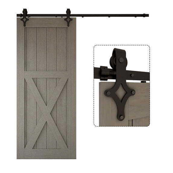 CCJH 9 FT Sliding Barn Door Hardware Track Kit & Barn Door Floor Guide Heavy Duty Sturdy Smoothly and Quietly Fit Max 54" Wide Door Single Door Hanging Rail