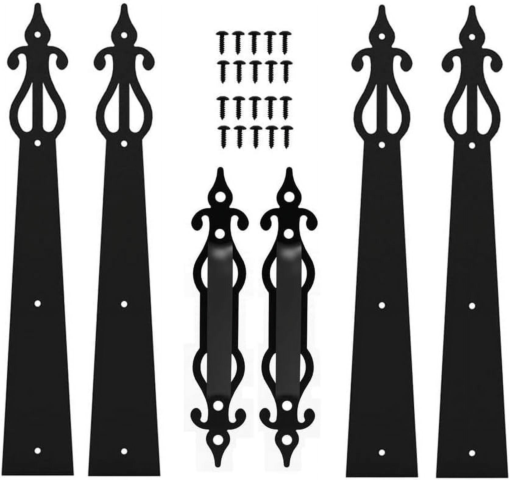 Black Garage Door Decorative Hardware Kit – 12-Piece Dummy Hinges & Handles, Screw-Mounted For Metal, Wood & Plastic Doors