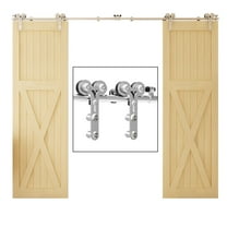 CCJH Stainless Steel 5FT Sliding Barn Door Hardware Kit Fit 15” Width Double Door Y-Shaped Silver