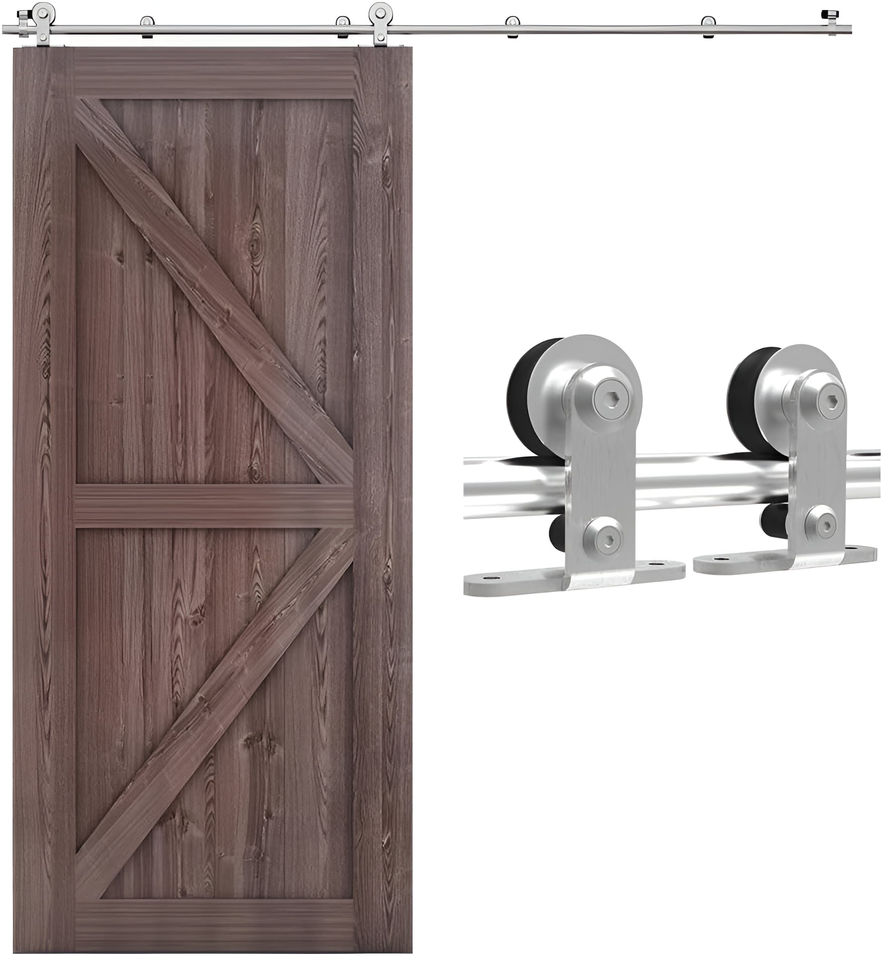 CCJH 7FT Stainless Steel Sliding Barn Door Hardware Kit – Single Door, Heavy Duty Track, Fits 220 Lbs, Y Shape, Easy Install