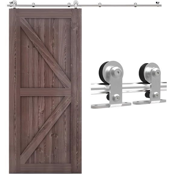 CCJH Stainless Steel 6FT Sliding Barn Door Hardware Kit Fit 36” Width Single Door T-Shaped Silver