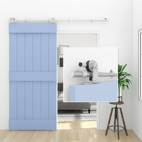 CCJH Stainless Steel 9.6FT Sliding Barn Door Hardware Kit Fit 57.6” Width Single Door T-Shaped Silver