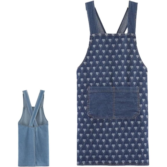 Cross Back Cooking Aprons for Women Men Jean Kitchen Apron with Pockets Cute for Baking, Durable & Stain-Resistant