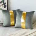 CCJR Grey Velvet Throw Pillow Covers with Gold Leather Stitching Luxury