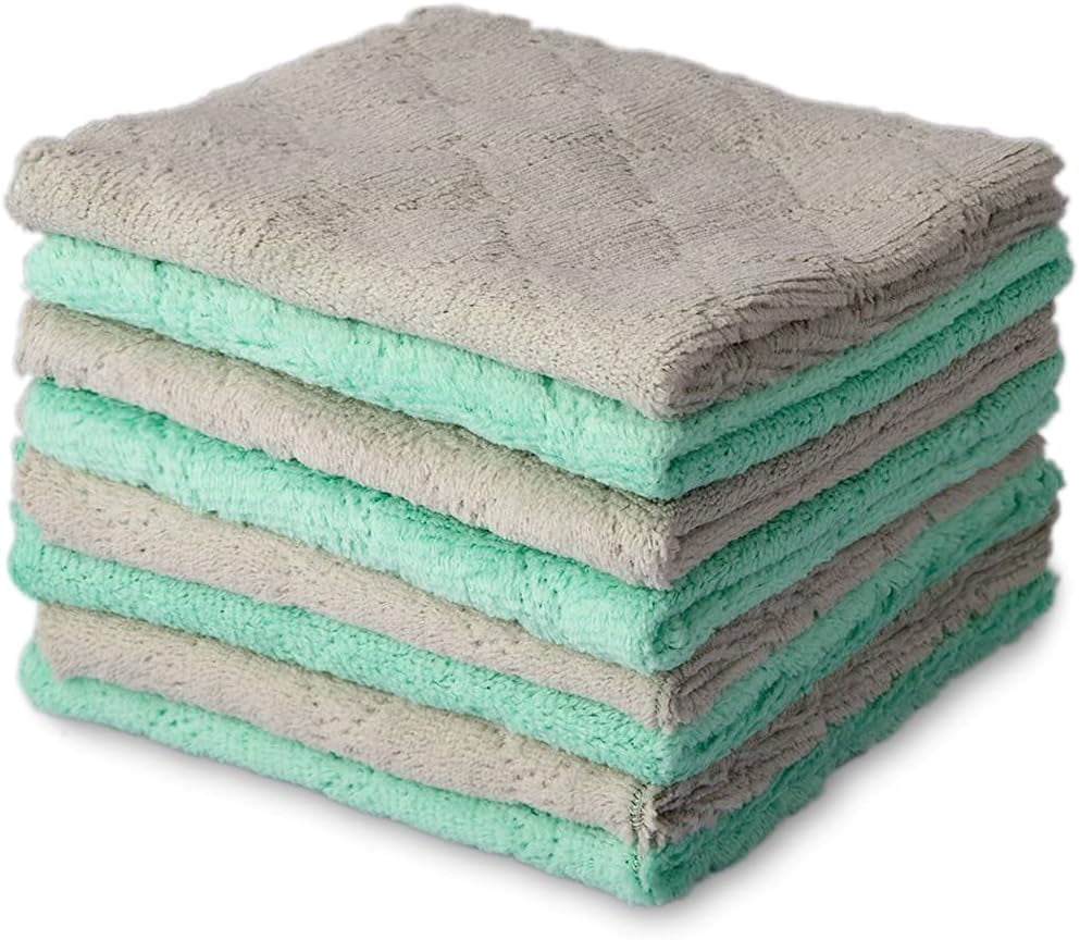 Bamboo Kitchen Washcloths 6-Pack - 10x14 Inch, Lint-Free & Fast-Drying Dish Cloths (Multicolor)