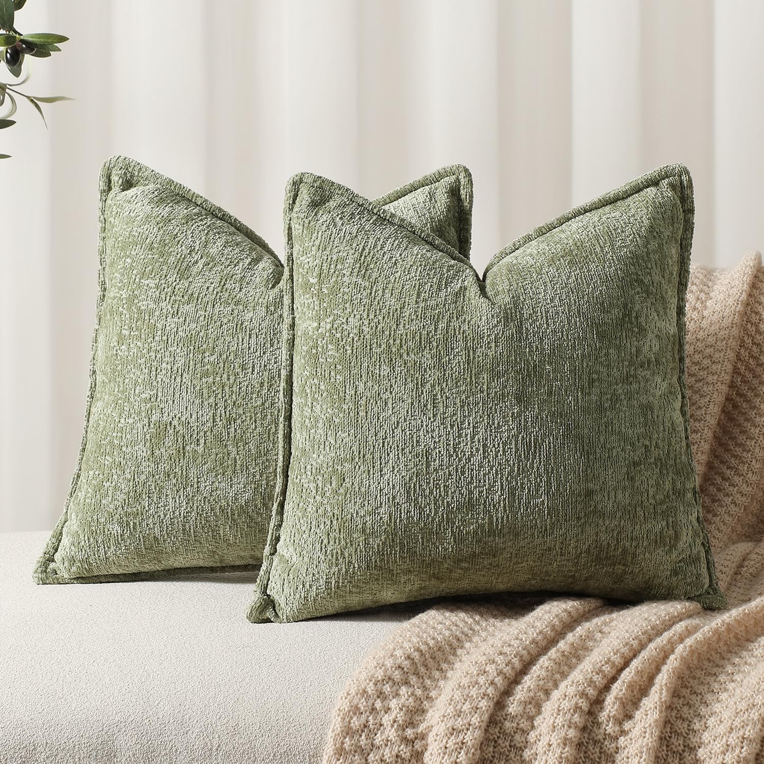 CCJR Pack of 2 Sage Green Decorative Throw Pillow Covers 20x20 Cozy